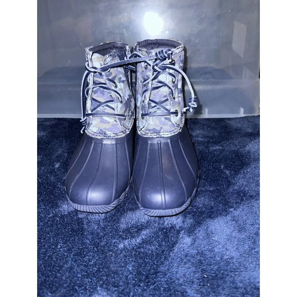 SPERRY Saltwater Camo Navy Blue Water Resistant Boots Youth Sz 1